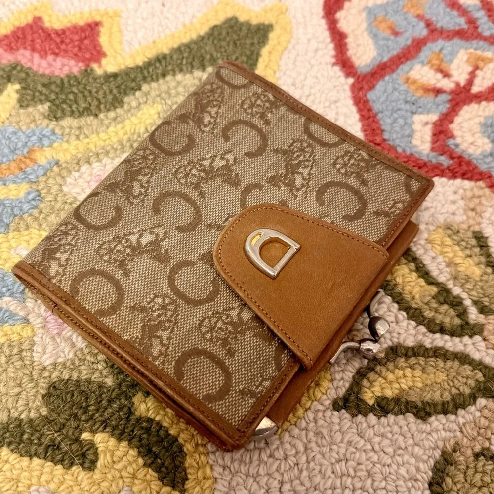 CELINE Unisex Vintage Classic Horse Carriage & Macadam Brown PVC Kiss Lock - Picture 16 of 16